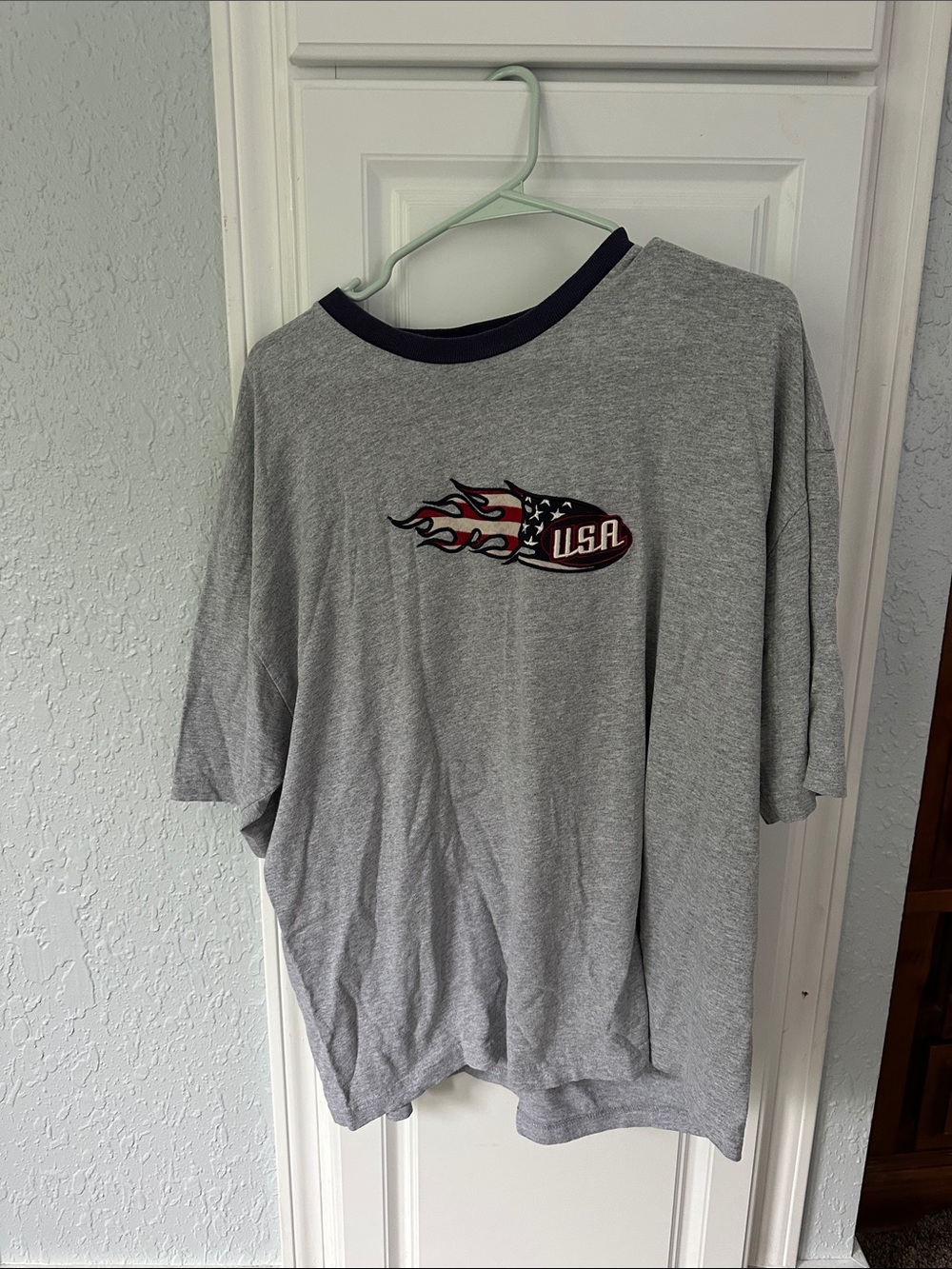Classic Gray USA Graphic Short Sleeve Tee with Navy Trim